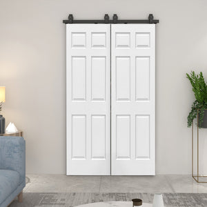 English Elm 24 in Primed Mdf Bi-fold Barn Door with Raised 6-panel Profile and Sliding Hardware B2763P491008