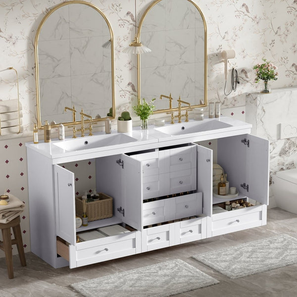 English Elm 72-inch Shaker Double Bathroom Vanity White Mdf Soft Close Drawers Resin Basin N729P000029K