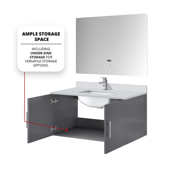 English Elm Dark Grey Bath Vanity Set - 36" W X 22" D, Cultured Marble Top, Chrome Faucet & Led Mirror Included B2731S01311