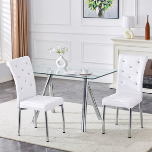 English Elm 51-inch Tempered Glass Rectangular Dining Table Electroplated Metal Base Open Plan White W3875S00004