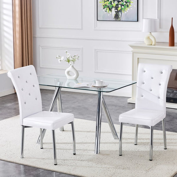 English Elm 51-inch Tempered Glass Rectangular Dining Table Electroplated Metal Base Open Plan White W3875S00004