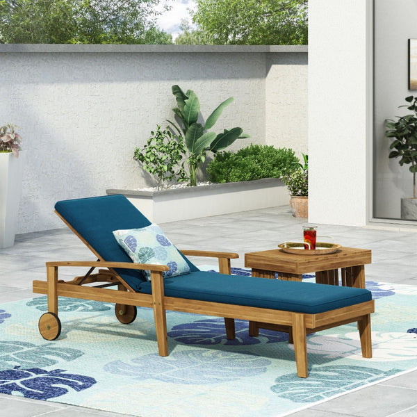 English Elm Jason Outdoor Acacia Wood Chaise Lounge with Adjustable Recline and Slat Design Blue N769P363844L