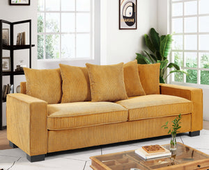 English Elm Luxe Corduroy Sofa with 5 Toss Pillows, Deep-Seat 3-Seater Couch, Sleek Modern Design, 88" Wide Ginger B2735P256727