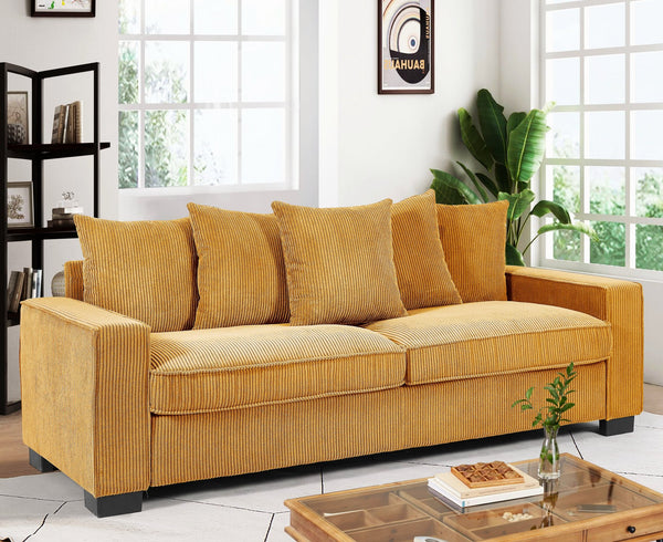 English Elm Luxe Corduroy Sofa with 5 Toss Pillows, Deep-Seat 3-Seater Couch, Sleek Modern Design, 88" Wide Ginger B2735P256727