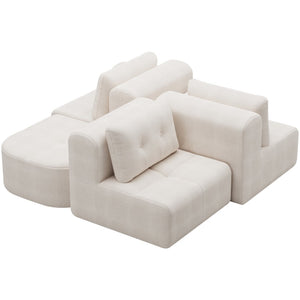 English Elm Modular Sectional Sofa with Chaise Full Foam Build Woven Fabric for Living Room Beige White W2379S00005