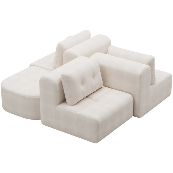 English Elm Modular Sectional Sofa with Chaise Full Foam Build Woven Fabric for Living Room Beige White W2379S00005