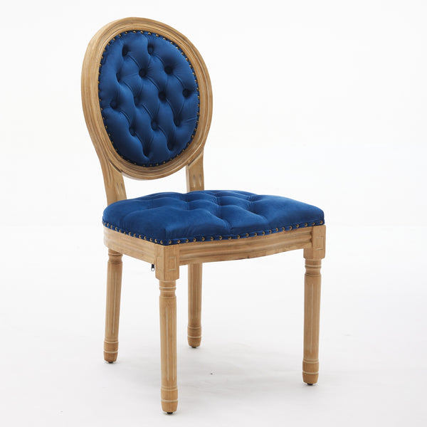 English Elm French Solid Wood Dining Chair with Velvet Upholstery, Nailhead Trim, High-Density Foam & Springs Blue W1143P195872