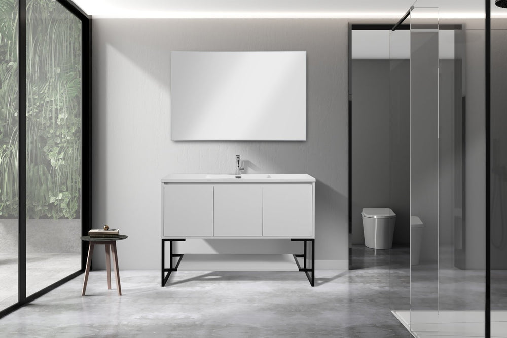 English Elm 48" Floating Bathroom Vanity Base Glossy White Soft Close Cabinet No Sink W1920P263628
