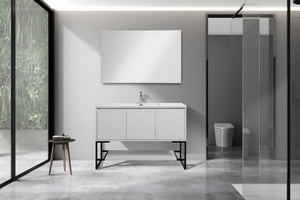 English Elm 48" Floating Bathroom Vanity Base Glossy White Soft Close Cabinet No Sink W1920P263628