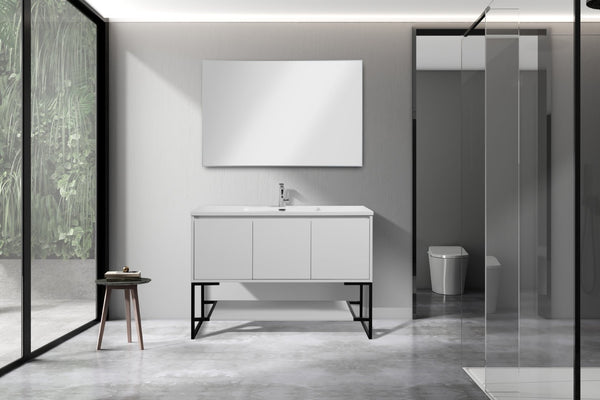 English Elm 48" Floating Bathroom Vanity Base Glossy White Soft Close Cabinet No Sink W1920P263628