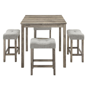 English Elm Dining Round 5-Piece Table Set with Solid Wood Chairs, Linen Upholstery, Industrial Modern Style Brown W487P333512