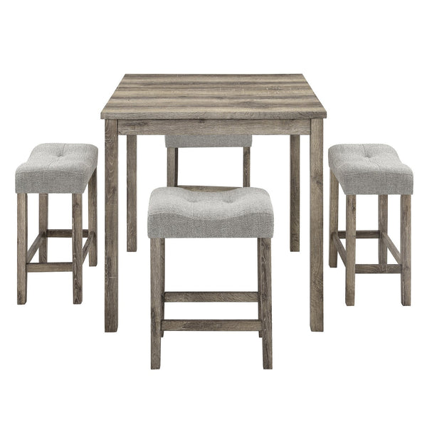 English Elm Dining Round 5-Piece Table Set with Solid Wood Chairs, Linen Upholstery, Industrial Modern Style Brown W487P333512