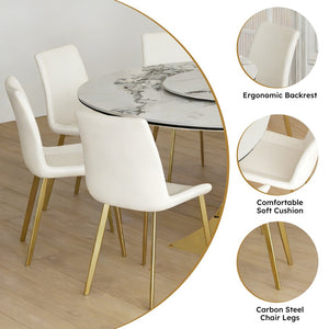 English Elm 59" Round Sintered Stone Table Set Seats Eight with Gold Hourglass Base Lazy Susan W2700S00130