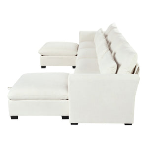 English Elm U_style Modular U-shaped Sectional Sofa Six Seat Linen Fabric with Storage Ottomans Beige WY000491AAA
