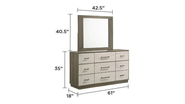 English Elm Gem Modern Mirror in Beige & Brown Wood Frame — Large Reflective Surface, Sleek Clean-Lined Design, Enhances Light and Space B009P254154