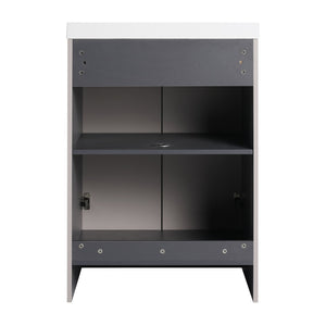 English Elm 24" Freestanding Bathroom Vanity with White Resin Sink, Soft-Close Doors, Adjustable Shelf, Durable Plywood Finish khaki W999S00334