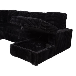English Elm Thurston Corduroy Sectional Sofa with Hidden Chaise Storage and Pop-up Sleeper Black B062S01484