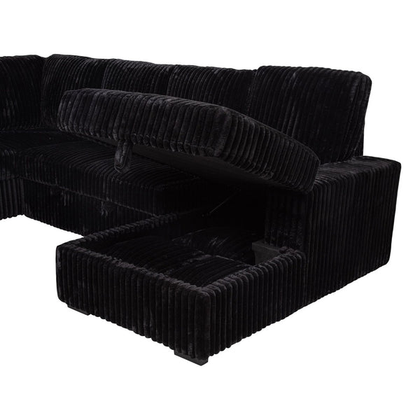 English Elm Thurston Corduroy Sectional Sofa with Hidden Chaise Storage and Pop-up Sleeper Black B062S01484