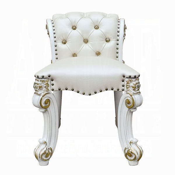English Elm Beige Upholstered Vanity Stool with Nailhead Trim and Scrolled Base, Padded Seat & Antique Silver Accents B062P208998