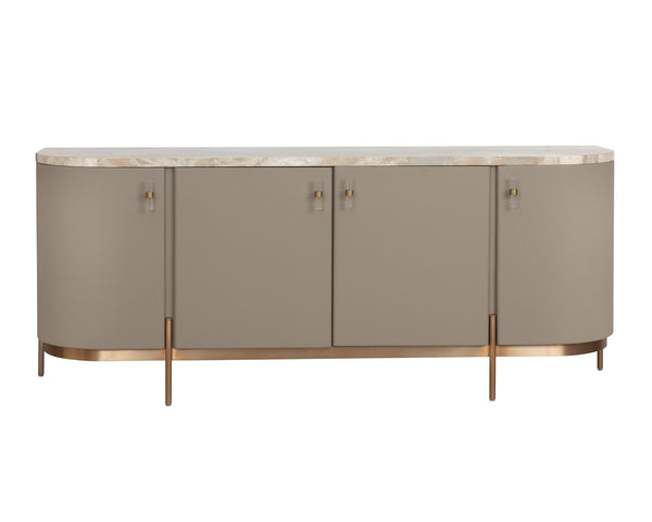 Sunpan Cataldi Sideboard - Modern Elegance With Cappuccino Marble Top & Taupe Faux Leather Wrap, Gold Base Taupe Marble ,Wood 111837