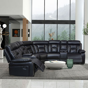 English Elm Manual Reclining Sofa Faux Leather Sofa Set Black