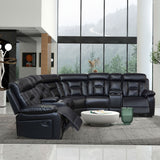 Black Faux Leather Reclining Sofa Set with Power Loveseat, Jumbo Contrast Stitching | 66.92 x 38.97 x 38.97