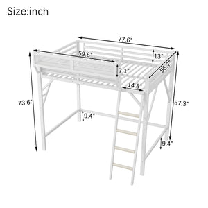 English Elm Full Size Loft Bed with Ladder and Built-In Shelves, Sturdy Metal High Loft for Kids Teens 54" White W2580P379995