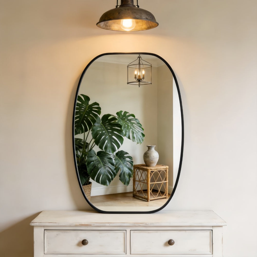 English Elm 24x36 Matte Metal Framed Oval Wall Mirror with Hd Glass for Bath or Entryway Black W2203P474694