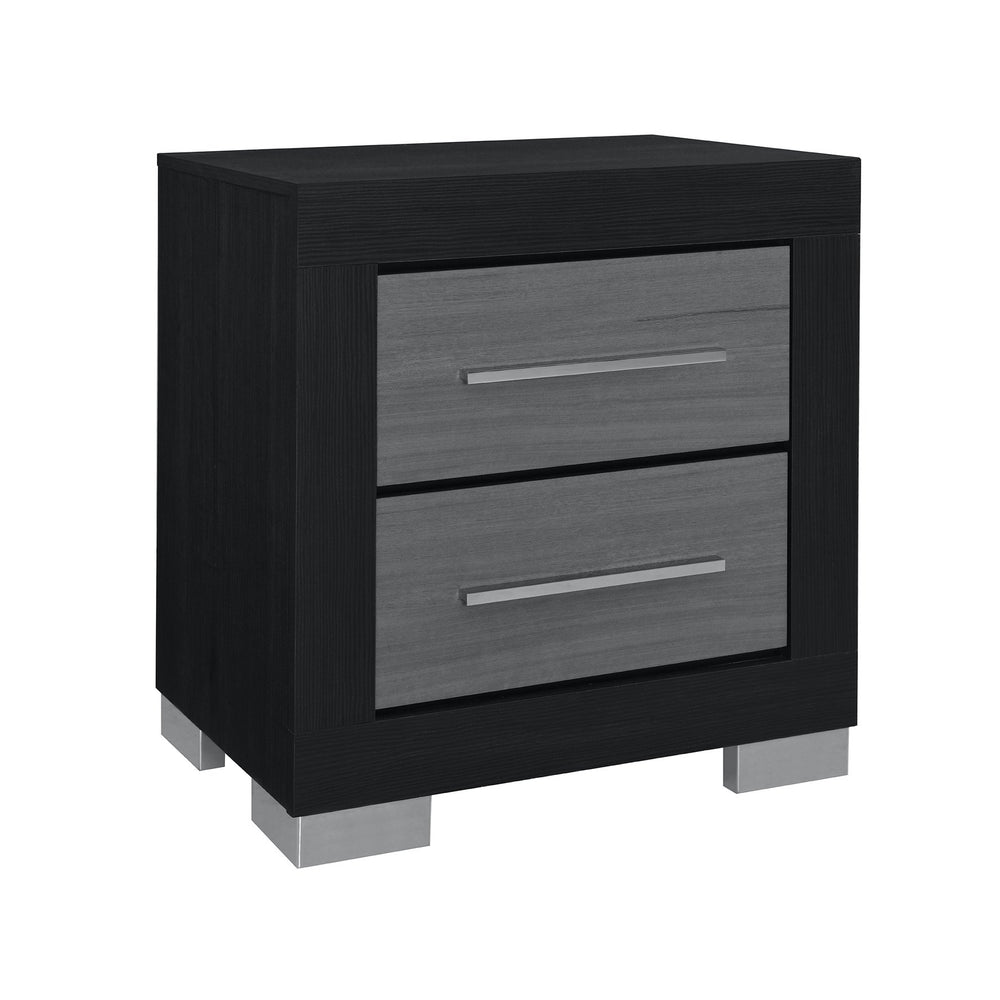 English Elm ELSA Two-Tone Black & Grey Nightstand with Solid Wood Frame, Bar Handles, Spacious Drawers, Block Legs B201P347331