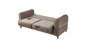 English Elm Melody Velvet Upholstered Sleeper Loveseat with Gold Accents, Vertical Tufting & Convertible Comfort taupe B009S01833