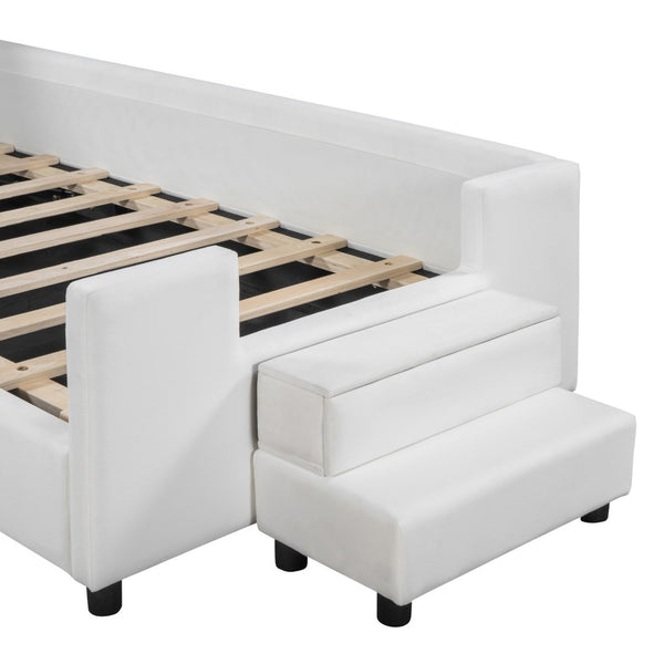 English Elm Twin Velvet Daybed Bear Headboard Hydraulic Storage Kids Bedroom Frame White SF000129AAK