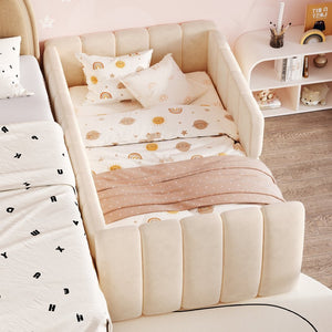 English Elm Upholstered Velvet Toddler Daybed with Removable Guardrails and Solid Slat Support Beige N899P452426A