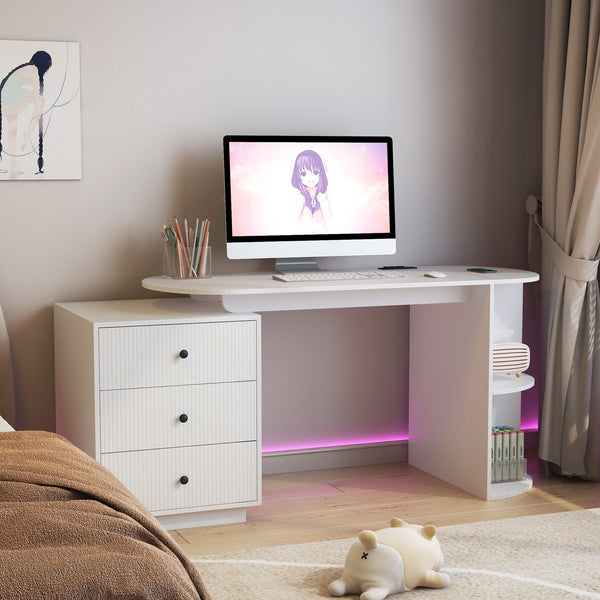 English Elm Modern Expandable Home Office Desk with Hutch, 3 Drawers, USB/AC Ports & Adjustable Width Storage W1321P359251