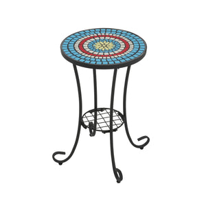 English Elm Christopher Knight Home® - Patio Side Table with Vibrant Ceramic Floral Top, Powder-Coated Steel Frame, Weather-Resistant Finish Black,Blue N768P214810B