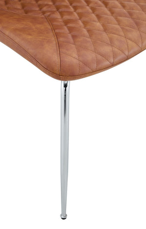 English Elm Dark Oil Waxed Faux Leather Dining Chair Set with Diamond Tufted High Back Metal Legs Brown W3493P444745