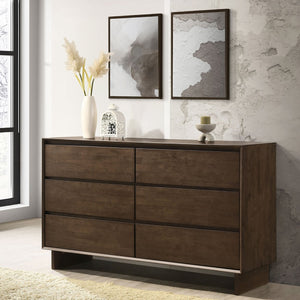 English Elm Hemlock Solid Wood 6-Drawer Dresser Cabinet with Sleek Fingertip Pulls and Spacious Organized Storage Brown B062P378388