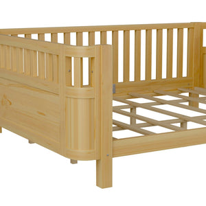 English Elm Queen Low Profile Pine Wood Kids Platform Bed with Guardrails and Rounded Safety Posts Natural W2593P409123