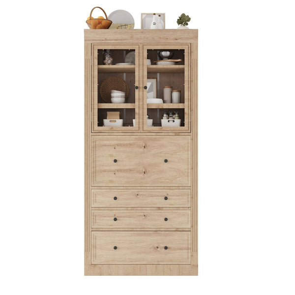 English Elm Topmax Shaker Pantry Cabinet with Drawers Power Outlet and Glass Doors SP000094AAA