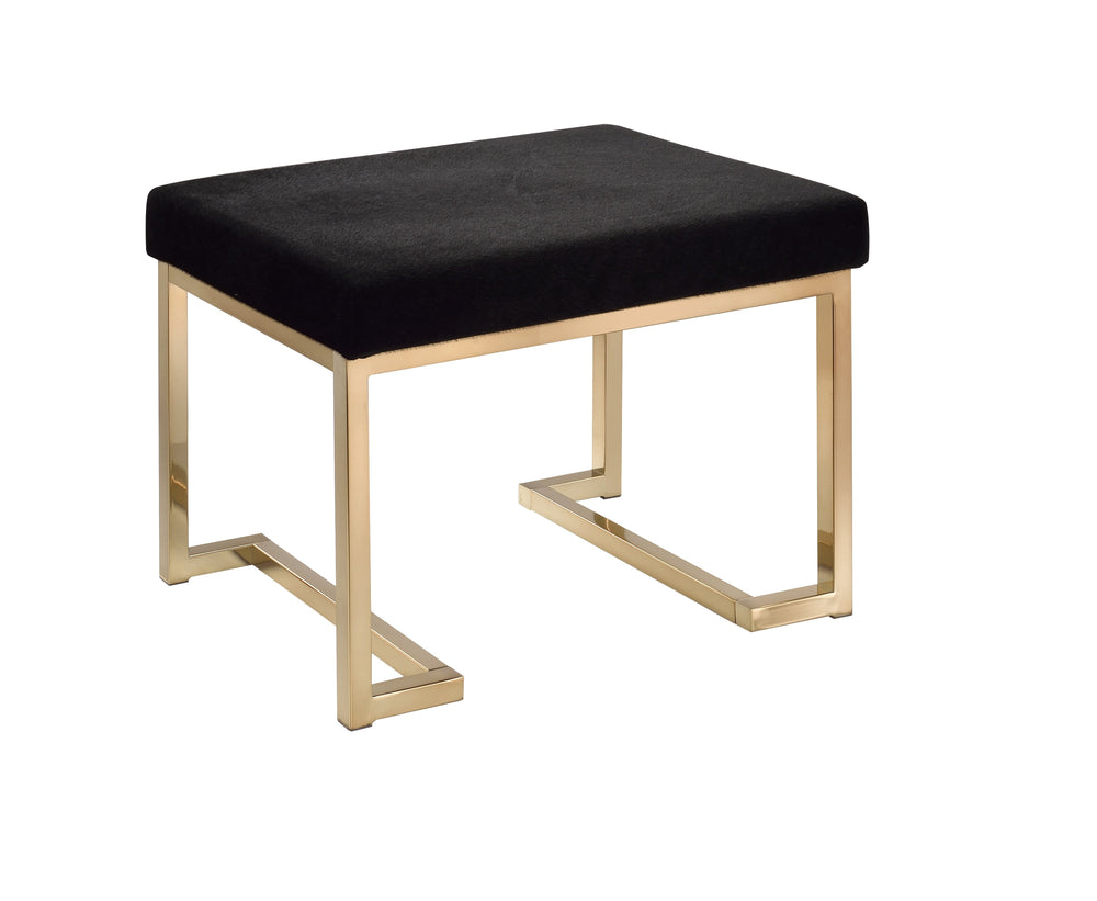 English Elm Boice Black Fabric Ottoman with Champagne Metal Base — Rectangular Backless Padded Seat, 18" Height B2726P290373