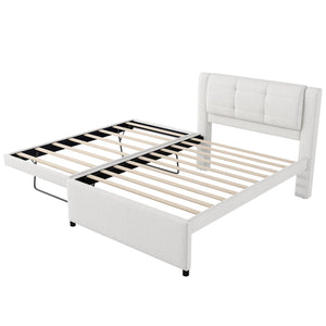 English Elm Full Size Upholstered Platform Bed With Versatile Trundle - Stylish Beige Design For Any Space! DL001678AAA
