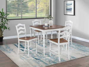 English Elm White 5-Pc Dining Set Rustic Ranch Style Table and 4 Ladder-Back Chairs with Woodgrain Top, Ergonomic Comfort Oak,White 45 L x 45 W x 13 H B011P313698