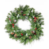 Christopher Knight Home® - Noble House - - 2-Packed 24'' Glitter Bristle Mixed Wreath With With 9 Red Berry And 9 Pine Cones And 50 Warm White Led Lights With Timer-Battery Operated-Outdoor, 150 Tips