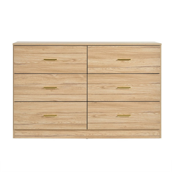 English Elm Modern Six Drawer Wide Chest Matte Hardware Bedroom Closet Organizer Storage Unit Natural W1785P379415