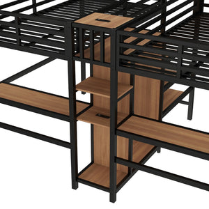English Elm Twin Metal Loft Bed with Study Desk Wardrobe Shelving and Outlet for Kids Rooms Natural Wood W1580S00372