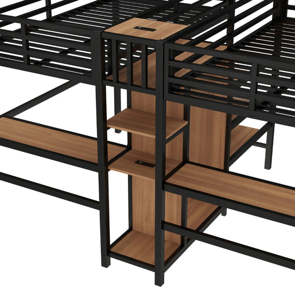 English Elm Twin Metal Loft Bed with Study Desk Wardrobe Shelving and Outlet for Kids Rooms Natural Wood W1580S00372