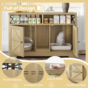 English Elm GO Double Cat Litter Box Enclosure Furniture Table for 2 Cats — Farmhouse Hidden Washroom, Brown N704P270702D