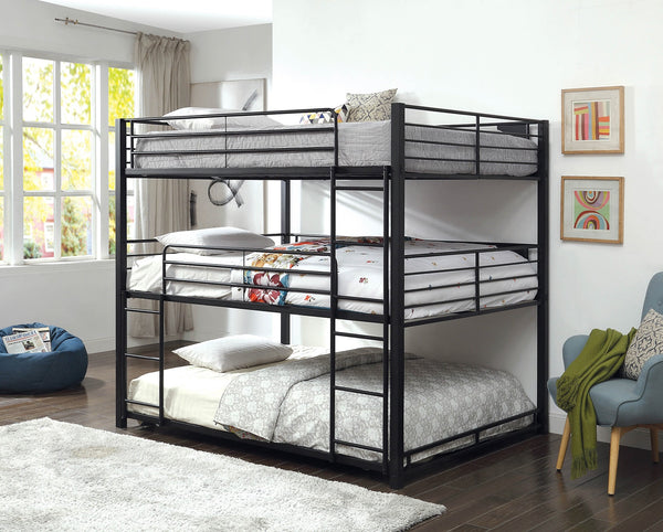 English Elm Contemporary Triple Decker Bunk Bed With Guard Rails, Two Ladders, Space-Saving Metal Design B2741S00347