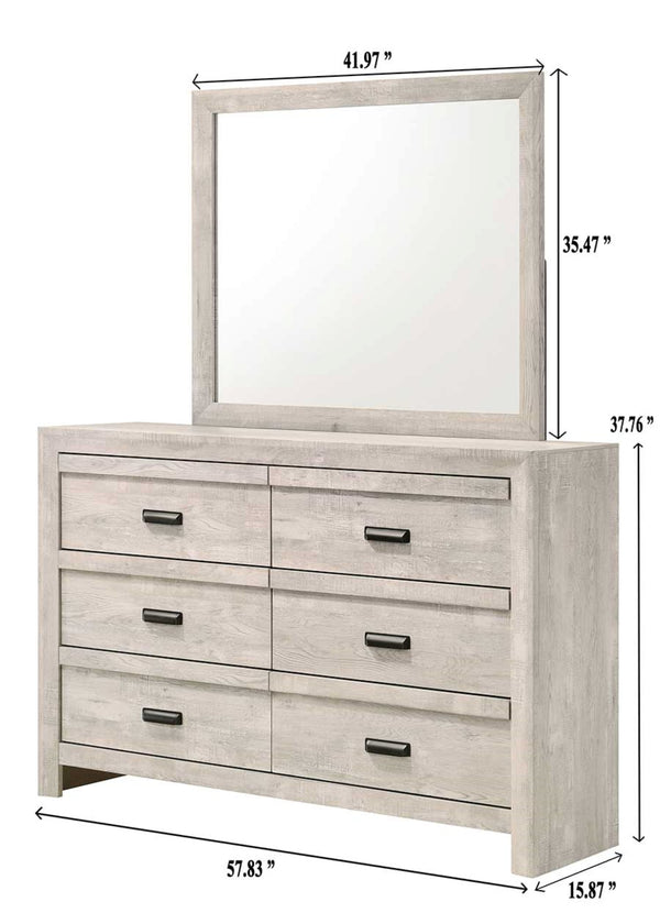 English Elm 1pc Contemporary Five-Drawer Chest with Wood Grain Finish, Slim Profile Storage Solution for Bedroom Beige Gray+White 61.16 L x 18.19 W x 41.81 H B011P368146