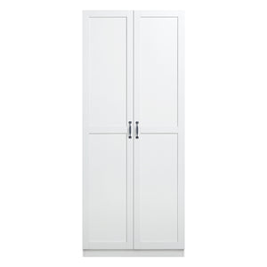 English Elm Hopkins 30" Storage Cabinet White – 7-Shelf Tall MDF Wardrobe with Soft-Close Doors & Black Pulls B365P397858