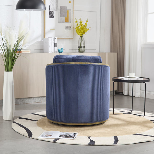 English Elm Corduroy Swivel Barrel Chair with Sturdy Wood Frame & Metal 360° Base, Plush Corduroy Comfort Pop Navy W395P220273